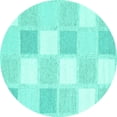 thumbnail image 1 of Ahgly Company Indoor Round Checkered Turquoise Blue Modern Area Rugs, 4' Round, 1 of 4
