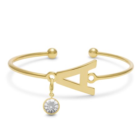 - Initial Bangle Bracelet With Pearl Crystal Birthstone, For June Babies