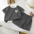 thumbnail image 4 of ITSAME Boys Summer Outfit 2-Piece Striped Round Neck Top & Shorts Kids Loose Casual Set Black Size 5T, 4 of 6
