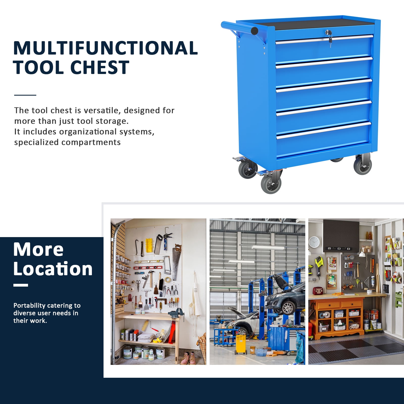 Odaof, 52.8 lbs, 24.4" Steel 5-Drawer Rolling Tool Chest Blue