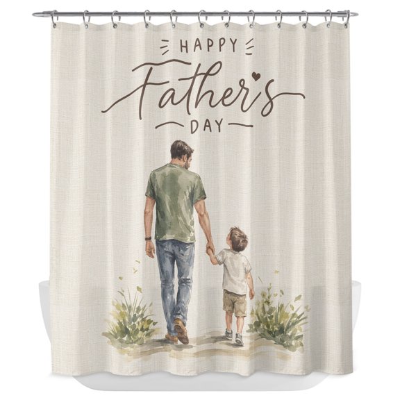 Father's Day Shower Curtain - Water Repellent Fabric Shower Curtains Washable, Farmhouse Botanical Country Plants Beige Decorative Polyester Cloth Bathroom Curtains Modern Bath Decor 72"x72"