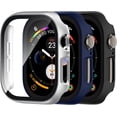thumbnail image 2 of Yanonmyfd 3 Piezas Funda de Cristal Templado para Apple Watch 40mm iWatch SE Series 6/5/4, Cara de PC Duro Cubierta de Protección General Protector de Pantalla para iwatch 40mm, Negro/Azul/Plata, 2 of 18