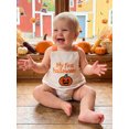 thumbnail image 5 of BemeyourBBs Newborn Baby Boy Girl My First Halloween Outfit Infant Baby Boys Girls Summer Fall Clothes Bubble Romper Overalls Cute Pumpkin Letters Embroidery Sleeveless Square Neck Bodysuit Playsuit, 5 of 9