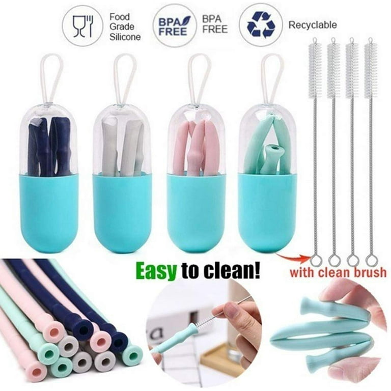4-PACK REUSABLE COLLAPSIBLE SILICONE STRAWS