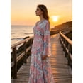 thumbnail image 3 of Women's Boho Floral Print Maxi Dress Long Sleeve V Neck Side Lace Up Bell Sleeve Vacation Swing Dress, 3 of 7