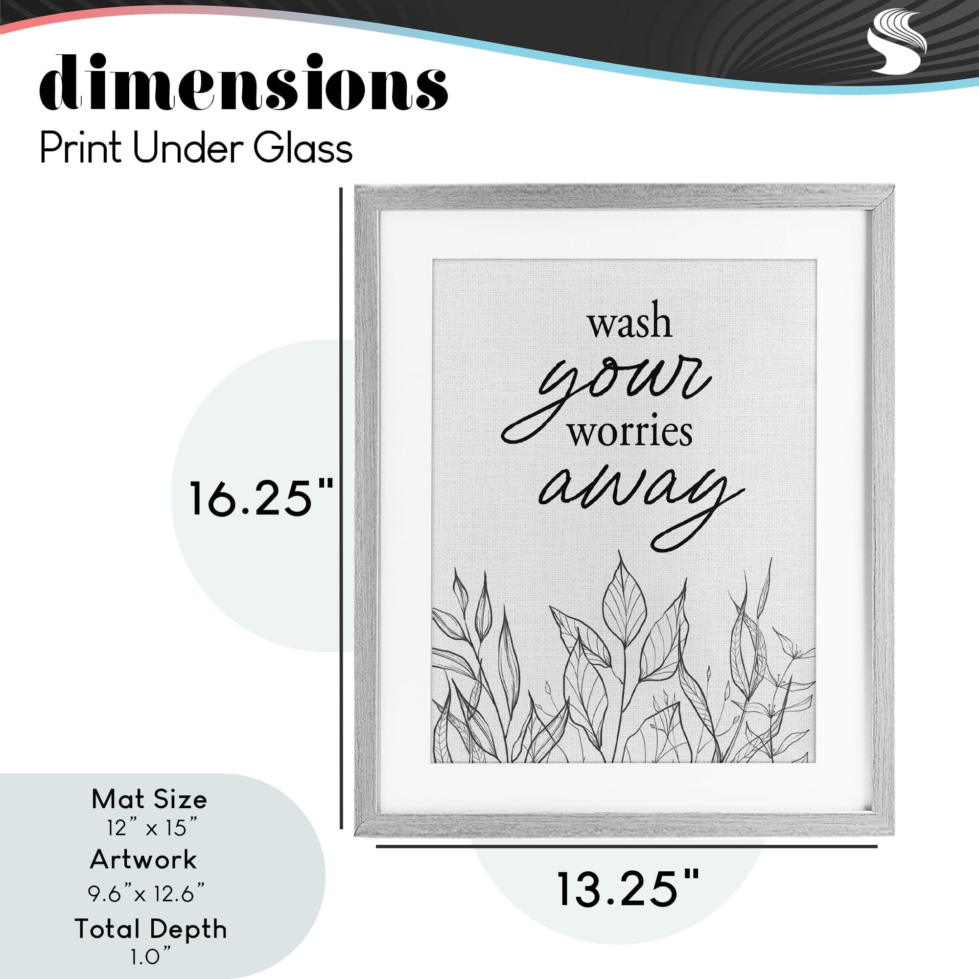 Wash Your Worries Away Minimalist Gray Framed Print Under Glass, design by Lettered and Lined