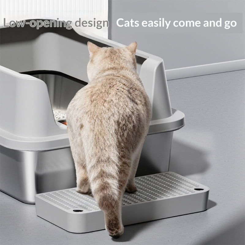 Yiran Stainless Steel Cat Litter Box, Light Gray, 50CM脳15CM Base