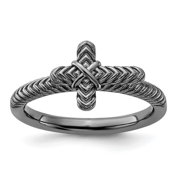 Auriga 925 Sterling Silver Black Rhodium Textured Cross Ring for Women Size- 10