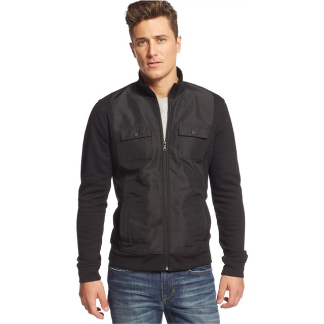 Alfani Mens Reyes Mixed-Media chamarra de forro polar, negro, pequeño Alfani Chaqueta de lana
