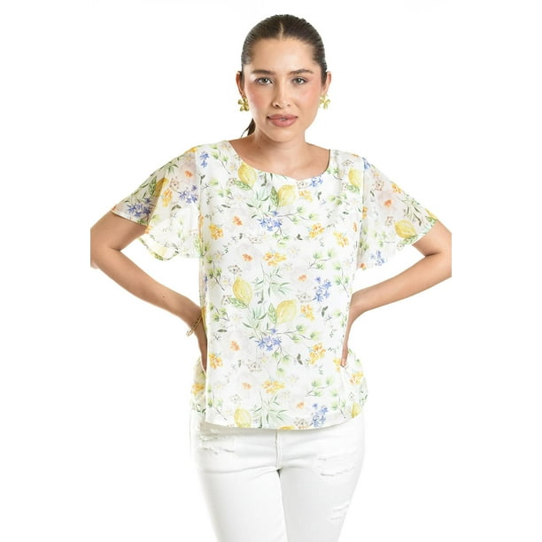 Blusa estampada con moño Roman Fashion /Juvenil, 5115 (Amarillo) amarillo G