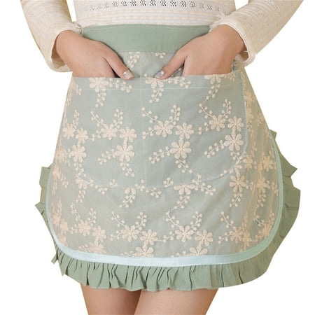 

Lace Embroidery Waist Apron with Pocket Fashion Mesh Yarn Cooking Bib for Home Kitchen Bakery Baking Restaurant Waitress