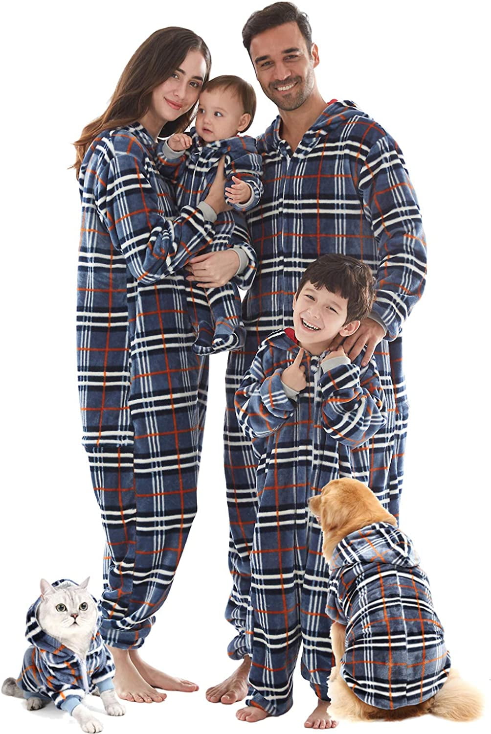 Christmas Holiday Family Matching Plaid Pajamas Sets, Flannel One Piece