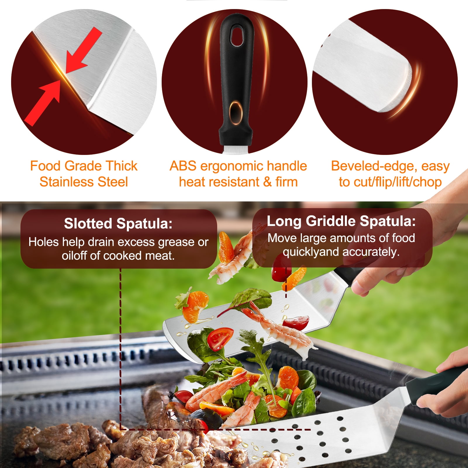 cyrico Griddle Accessories Kit, 126 Pcs Flat Top Grill Accessories for Blackstone and Camp Chef, Grill Spatula Set with Enlarged Spatulas, Basting Cover, Scraper, Burger Press, Carry Bag for Outdoor