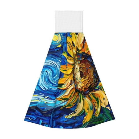 

Gaeub vintage Starry Sunflower Print Hand Towels with Hook Hanging Tie Towels Coral Velvet Dishtowels for Bathroom Restroom Home Decor