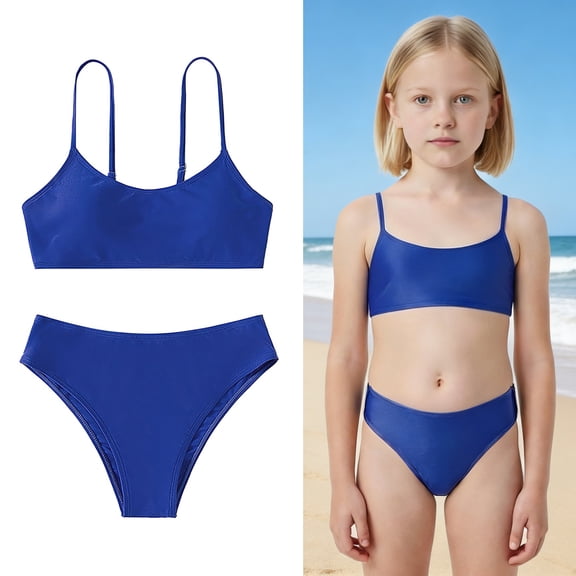 Tween Girls Swimsuits 2 Piece Adjustable Straps Swimwear with Chest Pad Girl Bathing Suit 12 Years