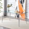 thumbnail image 2 of 47" Dining Table for 4-6, Rectangular Glass Dining Table, Writing Table Desk, Kitchen Table with Transparent Tempered Glass Tabletop and Silver Metal Legs for Kitchens, Restaurants and Living Rooms, B, 2 of 9