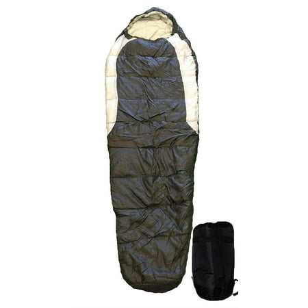 Adult Mummy Type Camping Sleeping Bag with Carrying Case - Black and