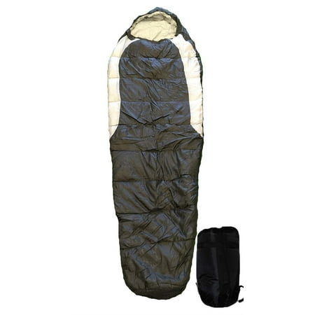 - Adult Mummy Type Camping Sleeping Bag with Carrying Case - Black and Grey
