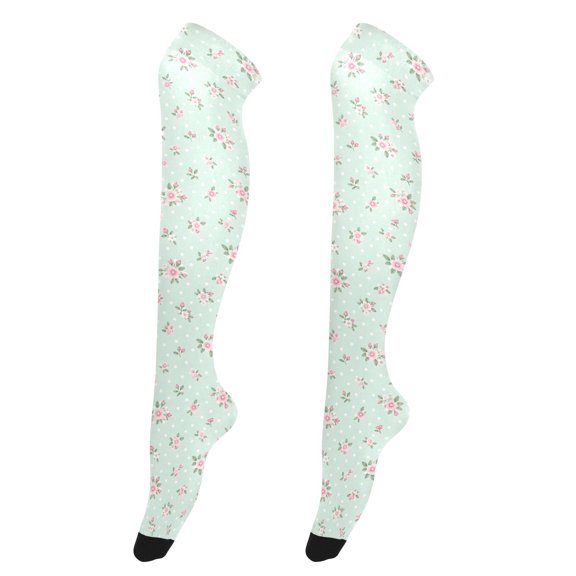 Polka Dot Rose High Thigh Socks Over Knee Thin Tights Long Stocking for Women Leg Warmer