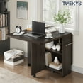 thumbnail image 2 of Tuekys Folding Dining Table Drop Leaf Kitchen Table with 2 Storage Racks-Perfect for Small Spaces Multifunction Space Saving Table Extension Dinner Table Kitchen Office Desk Black(with Handle), 2 of 9