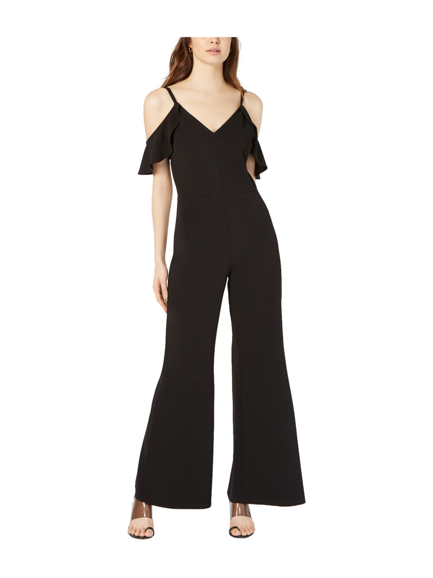 black jumpsuit cold shoulder