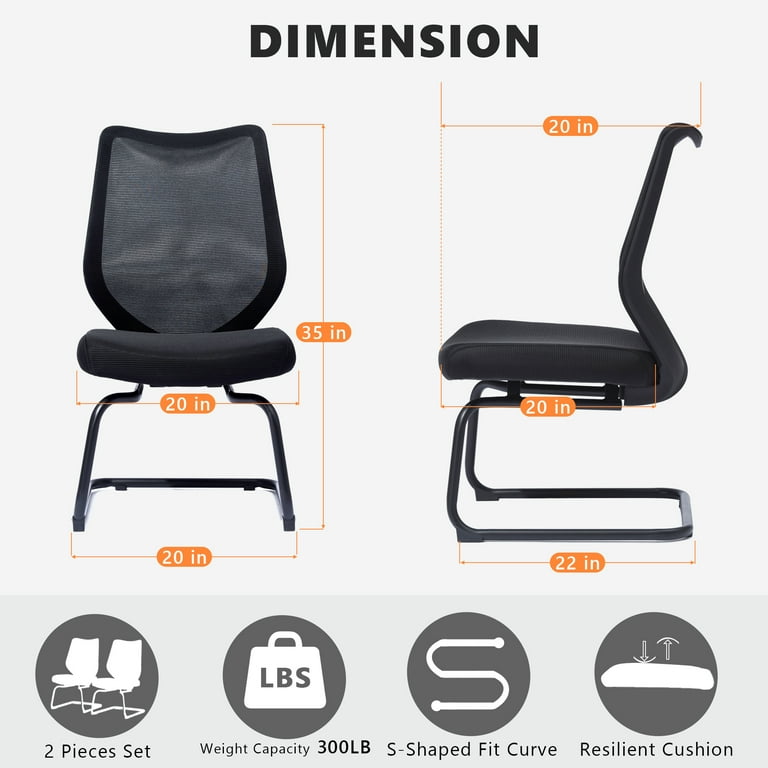 Office Desk Chair no Wheels, Ergonomic Sled Base Mesh Guest Chair