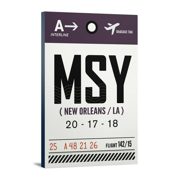 New Orleans, Louisiana, MSY, Luggage Tag, (12x18 Wrapped Canvas, Wall Decor, Artwork)