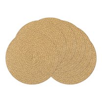 Round Placemats Set of 6 Woven Placemats for Home and Kitchen Indoor Table Mat Wipe Clean Yellow Brown 15inch