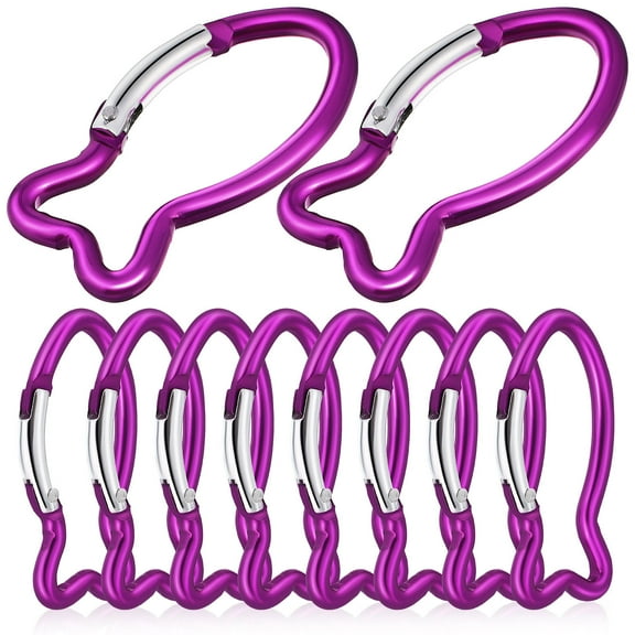 GOOHOCHY Purple Fish Shaped Aluminium Carabiner Clips for Outdoor Use, 10pcs Spring Snap Keychain Hooks