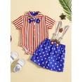 thumbnail image 2 of DcoolMoogl Toddler Baby Boy 4th of July Gentleman Outfits Button Down Bowtie Romper Shirt Suspender Shorts Independent Day Clothes Set Red Stripes 0-6 Months, 2 of 7