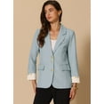 thumbnail image 2 of DARING DIVA Women's Notched Lapel Long Sleeve Jacket Suit Blazer L Light Blue, 2 of 6