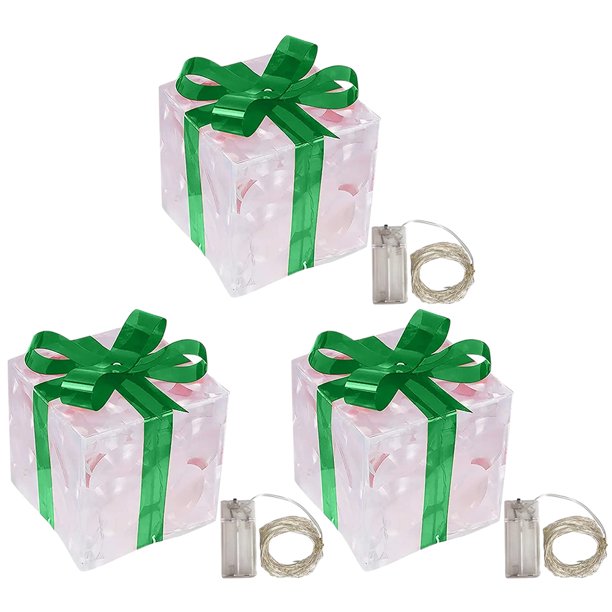 Caja de regalo iluminada navideña Wdftyju con lazo 3 uds decoraciones artísticas
