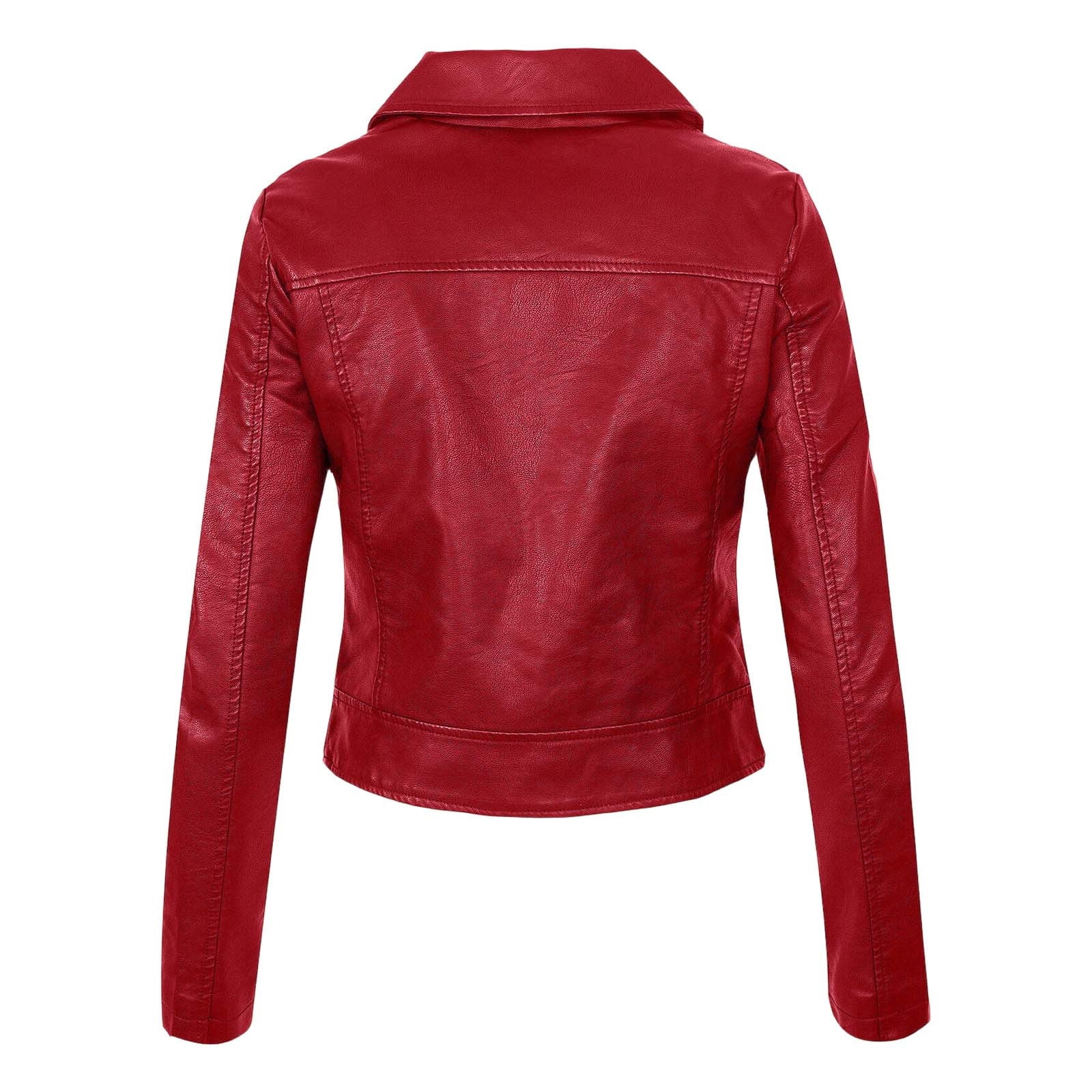 Jackets Women Faux Leather Zip Up Slim Cropped Jacket Long Sleeve Lapel PU Moto Biker Short Outwear Coats
