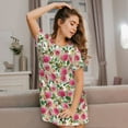 thumbnail image 3 of Balery Rose Flowers Pattern Womens Short Sleeve Sleepshirt Scoopneck Cute Nightdress Comfy Nightgown Loungewear Dress, 3 of 6