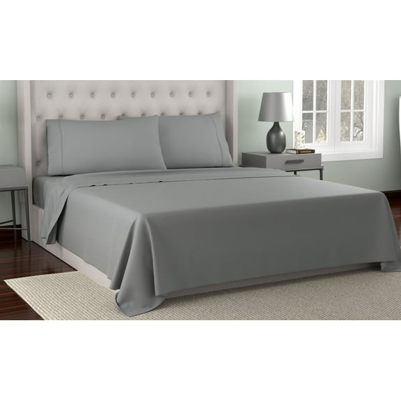Kathy Ireland 300 Thread Count Organic Cotton Percale Sheet Set - 4 Colors - Silver - Queen