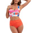 thumbnail image 4 of Babysbule Womens Swimwear Fashion Women Split Swimsuit High Waistflat Printing Color Matching Bikini, 4 of 8