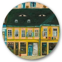 Designart 'Abstract Yellow Facade of Houses In Street In Paris' French Country Circle Metal Wall Art 29x29 - Disc of 29