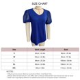 thumbnail image 2 of Camiseta con cuello en V para mujer, mangas cortas abombadas, empalme de encaje, color puro, holgada, camiseta de verano, azul oscuro L, 2 of 3