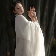 Yvsxxv White Lace Up Long Sleeve Traditional Chinese Hanfu Dress for Women Size XL