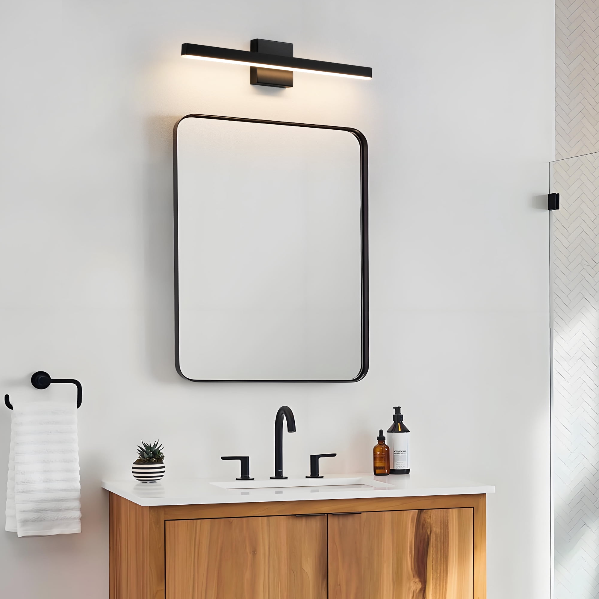 Minimalist Linear LED Modern Lighting Fixtures 24'' Bathroom Black Vanity Light Dimmable Over Mirror Wall Sconce for Bathroom