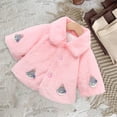 thumbnail image 4 of Owordtank Toddler Girls Faux Fur Coat Cute Cartoon Embroidery Lapel Button Plush Warm Winter Outerwear, 4 of 6