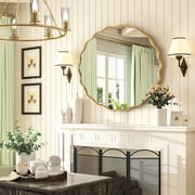 Fahomiss 24 Round Mirror, Gold Wall Mirror with Wavy Frame for Bathroom Vanity