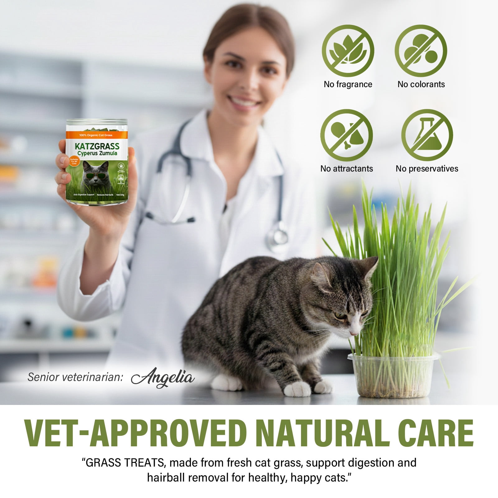 Cat Grass Treats, Cat Grass for Indoor Cats, 100% Organic Hairball Relief & Digestive Support, 120g