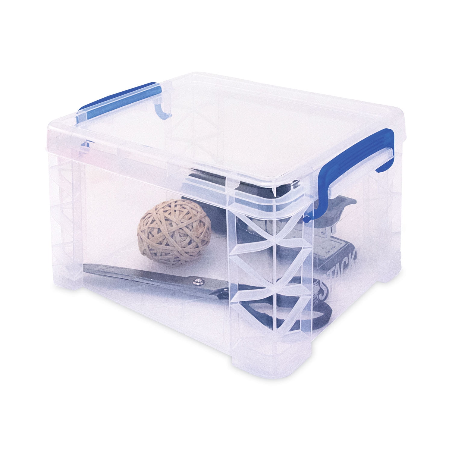 Super Stacker Lift-Off Lid Storage Tote, 7.25" x 10.88" x 6.38", Transparent/Blue | Bundle of 10 Each