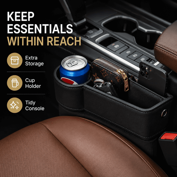 2-Pack Car Seat Gap Filler Organizer with Cup Holder - Premium Leather - Universal Fit - Keeps Cans/Phone/Keys/Wallets Organized