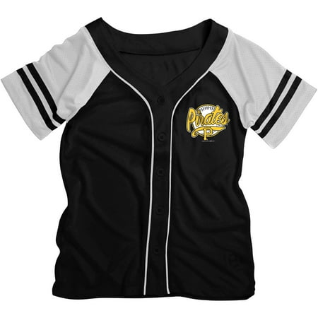 Pirate Skull Baseball Jersey - MLB Pittsburgh Pirates Girls Short Sleeve Button Down Mesh Jersey