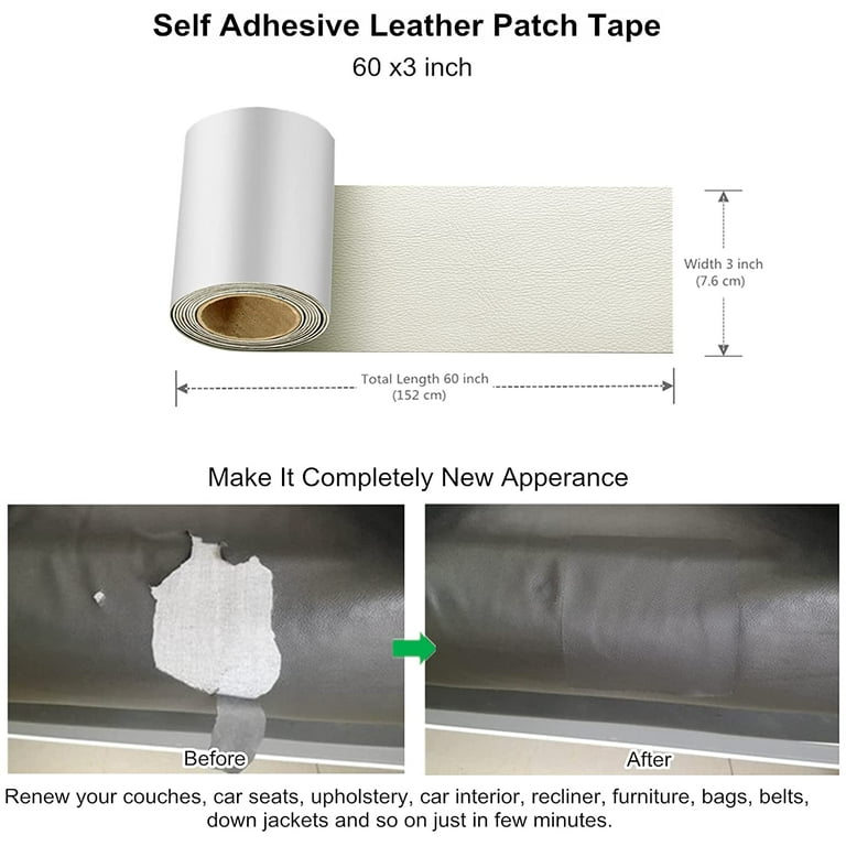 Leather Repair Patch Kit Dark Grey 4 x 60 inch Leather Repair Tape Self  Adhesive Patch for Furniture, Couch, Sofa, Car Seats Computer Chair First  Aid