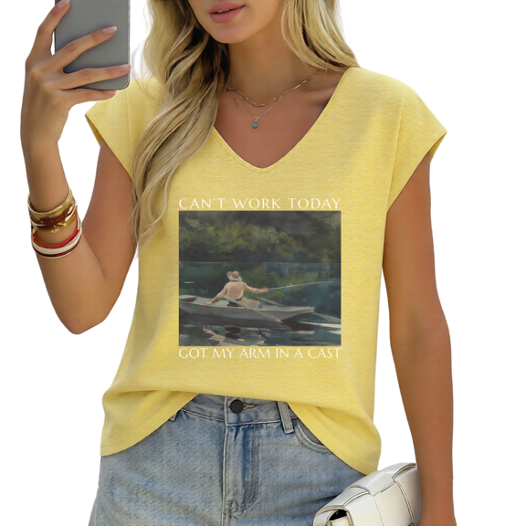 UNISHE Women's Can't Work Today Funny Fishing Pun V-Neck Sleeveless T-Shirt Casual Summer Tank Top