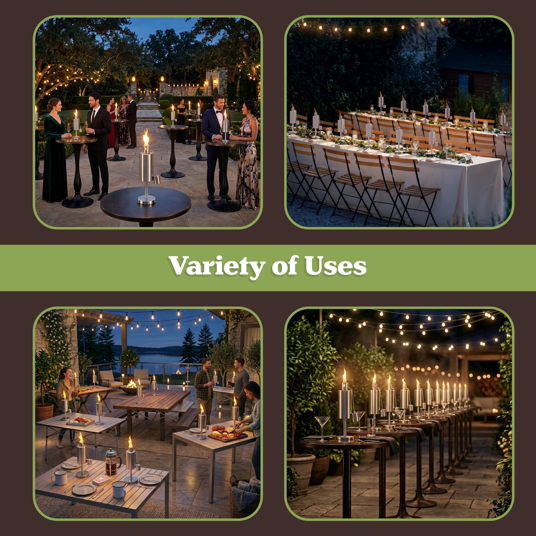 Pure Garden 10.5in Stainless Steel Refillable Citronella Torch Canister 12-Pack