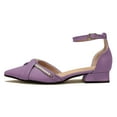 thumbnail image 2 of YDN Women Cute Pearl Chains D'orsay Pumps Ankle Strap Low Block Heels Pointy Toe Shoes Dress Party Wedding Size 10.5 Purple, 2 of 4
